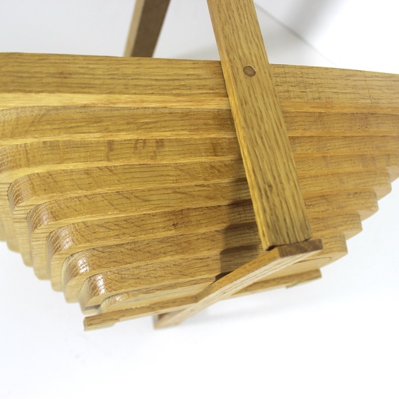 Vintage Oak Wood Collapsible Basket Bowl, Mid Century Modern, Folding Bowl - Picture 7 of 9